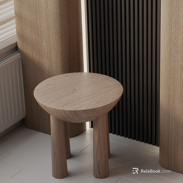 Modern Wooden Round Side Table With Three Legs And Smooth Surface In Contemporary Living Space 3d model 
