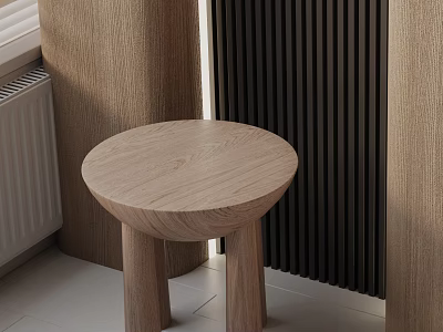 Modern Wooden Round Side Table With Three Legs And Smooth Surface In Contemporary Living Space 3d model