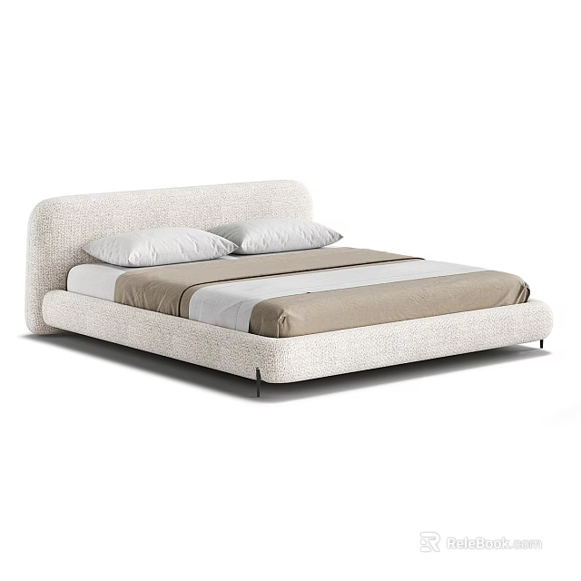Modern Upholstered Double Bed With Curved Headboard And Light Colored Bedding 3d model 