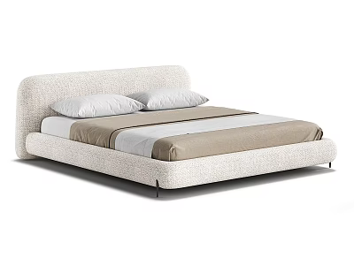 Modern Upholstered Double Bed With Curved Headboard And Light Colored Bedding 3d model