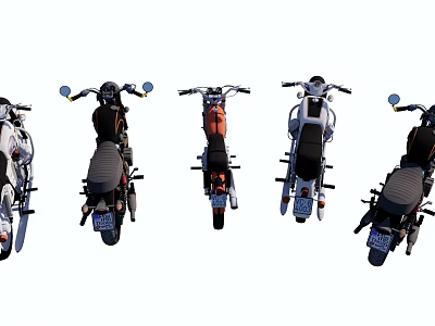Five Different Colored Motorcycles Lined Up In A Row 3d model