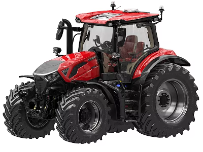 Red Agricultural Tractor with Large Tires Modern Cabin and Advanced Design 3d model