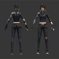 Futuristic Female Sci-Fi Characters And Alien Creature In Cyber Battle Suits Design