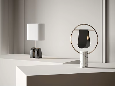 Elegant Modern Table Lamps With White Lampshade Black Base And Circular Frame Marble Base 3d model