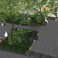 Serene Residential Landscape With Lush Trees Greenery Benches And People Enjoying Outdoor Space