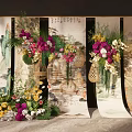 Traditional Chinese Painted Screens With Colorful Floral Arrangement And Birdcages
