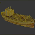 Vintage Model Boat With White Cabin Orange Hull And Detailed Deck Structure