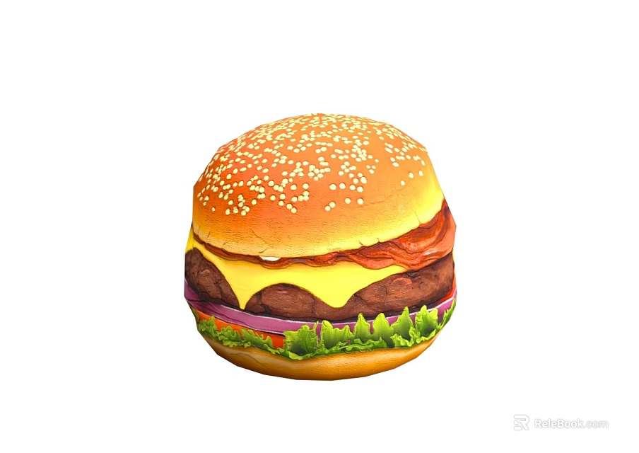 Delicious Hamburger with Sesame Seed Bun Juicy Patty Melted Cheese Lettuce Tomato and Onion 3d model 
