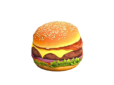 Delicious Hamburger with Sesame Seed Bun Juicy Patty Melted Cheese Lettuce Tomato and Onion 3d model