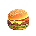 Delicious Hamburger with Sesame Seed Bun Juicy Patty Melted Cheese Lettuce Tomato and Onion