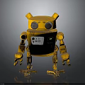Yellow Vintage Robot With Large Round Eyes Metallic Body And Mechanical Limbs On Reflective Surface