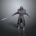 Hooded Warrior Character In Black Armor With Red Emblem And Sword
