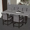 Modern Dining Table Set With White Marble Top And Four Gray Upholstered Chairs 3d model