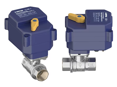 Industrial Electric Actuator Ball Valve With Blue Housing And Yellow Knob 3d model