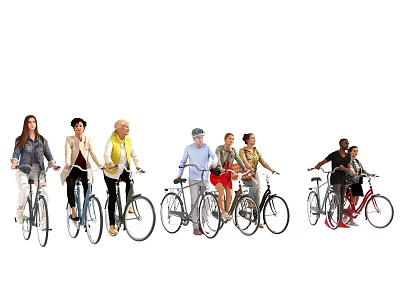 Group of Diverse People Casually Riding Bicycles in Outdoor Leisure Activity 3d model