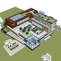 Modern Guesthouse Building Featuring Glass Structure Stone Wall And Greenery 3d model
