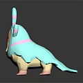 Cute Game Movie Character With Blue Pink Body Round Shape And Horns Design