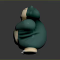 3D Model of Snorlax with Green and Beige Body Open Mouth and Outstretched Arms