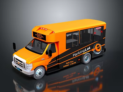 Bright Orange Parking Lot Shuttle Bus With Free Service And Black Details 3d model