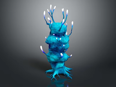 Advanced Medical Device With Blue Branched Structure And Illuminated Functional Tips 3d model
