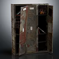 Old Rusty Metal Wardrobe With Open Doors And Internal Shelves And Compartments