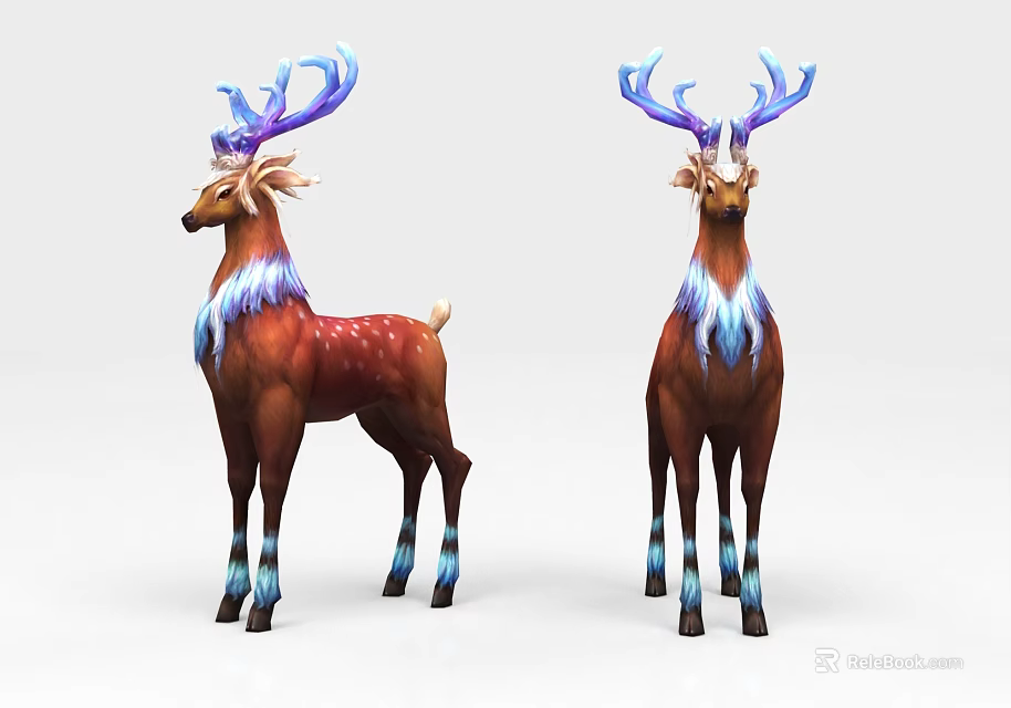 Fantasy Game Movie Character Deer With Blue Antlers Manes And Brown Spotted Body 3d model 