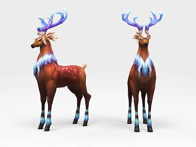 Fantasy Game Movie Character Deer With Blue Antlers Manes And Brown Spotted Body 3d model