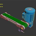 Industrial Conveyor Belt System With Green Belt Blue Motor And White Frame