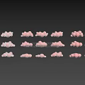 Cartoon Scene With Pink Clouds Arranged In Rows On Black Background