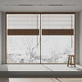 Brown Window Blinds For Sliding Windows In Bright Modern Room Interior 3d model