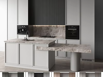 Modern Kitchen Interior Design With White Cabinets Marble Countertop And Island Appliances 3d model
