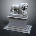 Classic Lion Sculpture Standing On Stone Pedestal With Intricate Carving And Decorative Ball