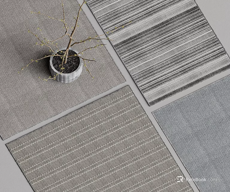 Square Rugs With Striped Gray Woven Patterns Modern Design For Home Decor 3d model