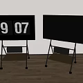 Two Televisions on Wheeled Stands with Shelves Left Screen Showing Time