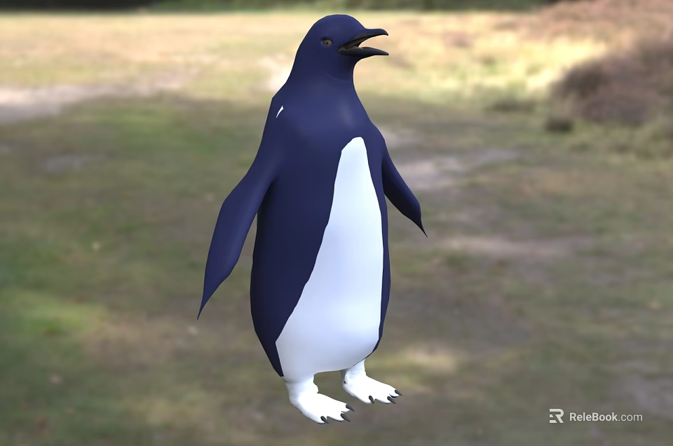 Blue And White Penguin Standing On Green Grassland In Natural Habitat 3d model 