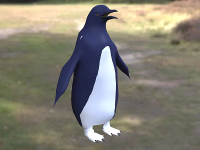 Blue And White Penguin Standing On Green Grassland In Natural Habitat 3d model