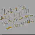 Public Community Outdoor Fitness Facilities With Various Exercise Equipment And Benches