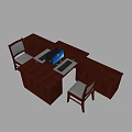 Brown Wooden Office Desk With Laptop Drawers Side Cabinet And Chairs