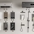 Daily Electrical Appliances Featuring Wall Mounted Water Heaters and Various Shower Accessories