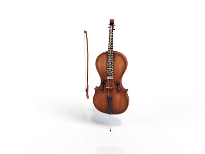 Classic Brown Violin With Bow For Daily Household Use On White Background 3d model