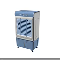 Portable Blue and White Air Cooler Fans With Front Grilles Top Control Panels and Wheels