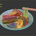 Delicious Ramen Bowl With Beef Slices Soft Boiled Egg Lime And Chopsticks