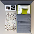 Modern Single Bed With Padded Headboard Green Frame Gray Quilt And Decorative Rug