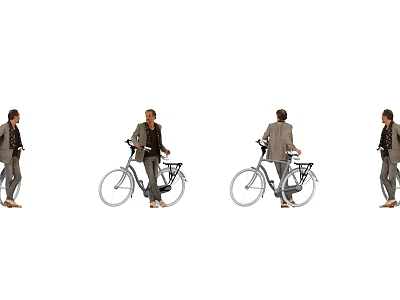 Man With Classic Bicycle Shown In Front Side And Back Views 3d model