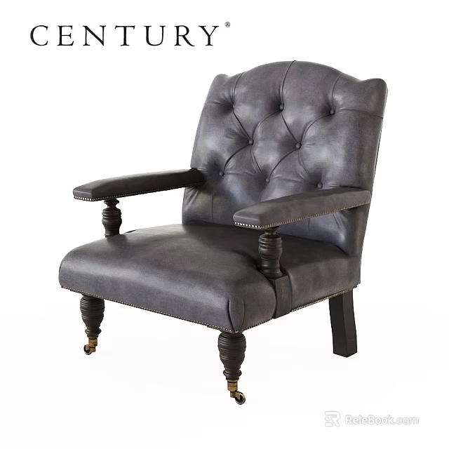 Vintage Leather Leisure Chair With Tufted Backrest Wooden Armrests And Decorative Legs 3d model 