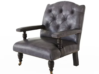 Vintage Leather Leisure Chair With Tufted Backrest Wooden Armrests And Decorative Legs 3d model