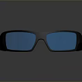 Stylish Black Frame Sunglasses With Blue Lenses On Reflective Surface 3d model
