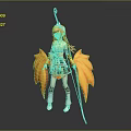 Game Movie Character With Pink Hair Yellow White Outfit Holding Long Staff And Maple Leaf Wings