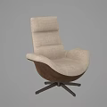 Beige Upholstered Accent Chair With High Curved Backrest And Brown Metal Legs Design