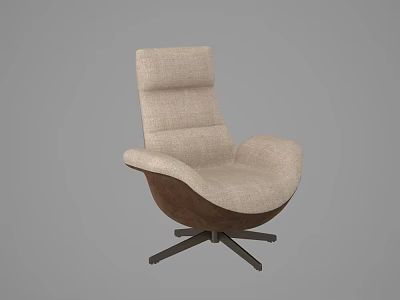 Beige Upholstered Accent Chair With High Curved Backrest And Brown Metal Legs Design 3d model